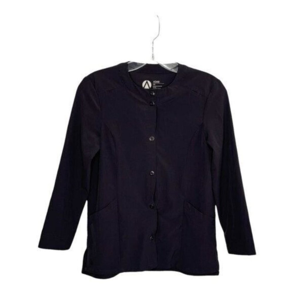 Adar Addition Collection Scrub Jacket XXS Dark Purple Button Front Warm Up Top